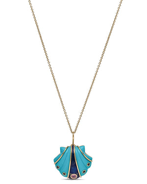 Lapis and Turquoise Seashell Pendant Necklace