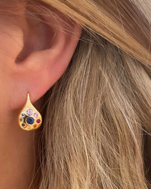 Multi Stone Small Petal Earrings