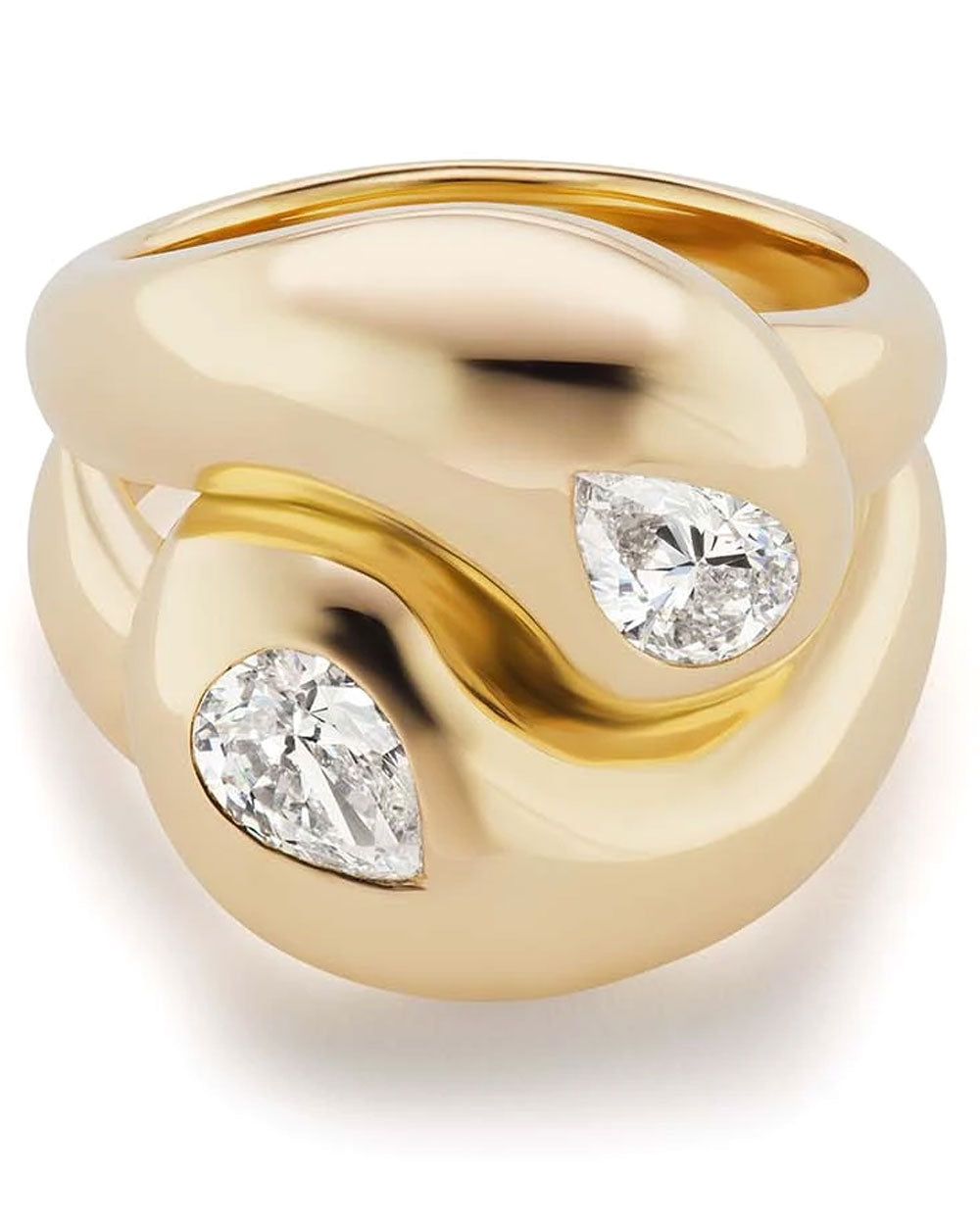 Yellow Gold Knot Ring with Diamond Pears