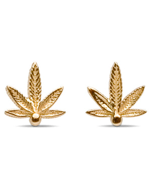 Yellow Gold Mini Cannabis Stud Earrings