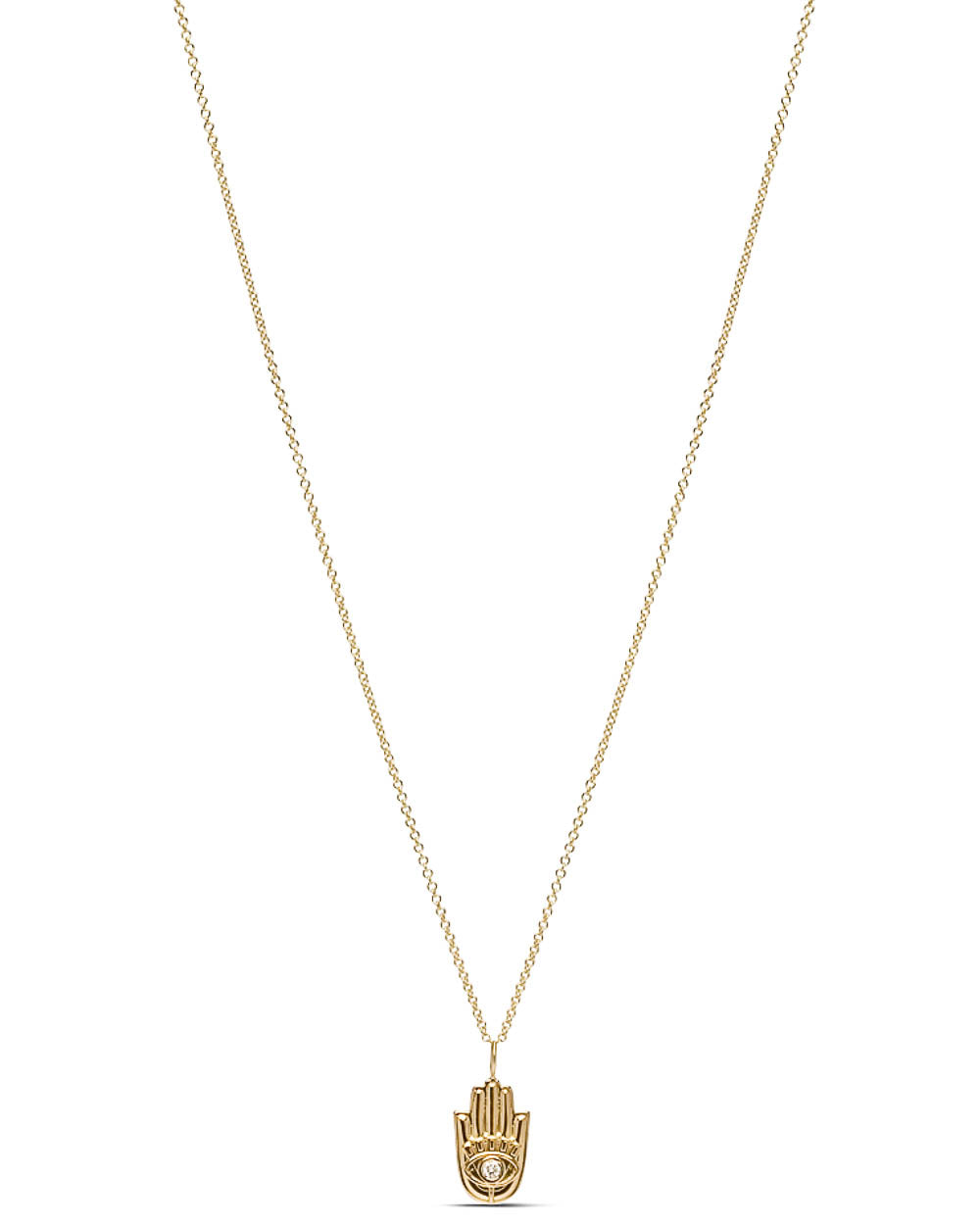 Yellow Gold Mini Diamond Hamsa Pendant Necklace