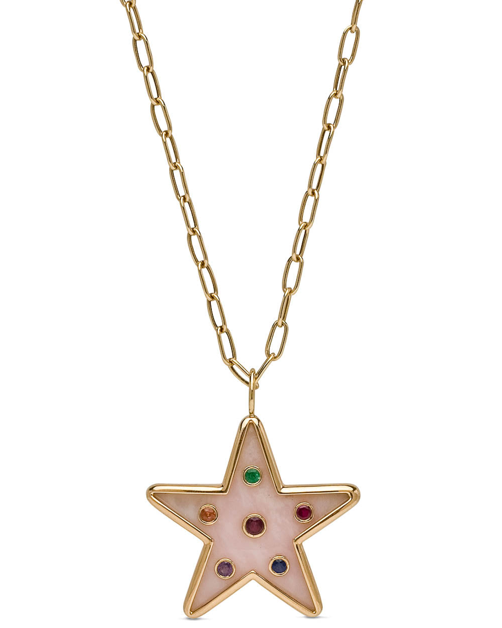 Yellow Gold and Pink Opal Star Pendant Necklace