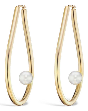 Yellow Gold and South Sea Pearl Hoop Earrings