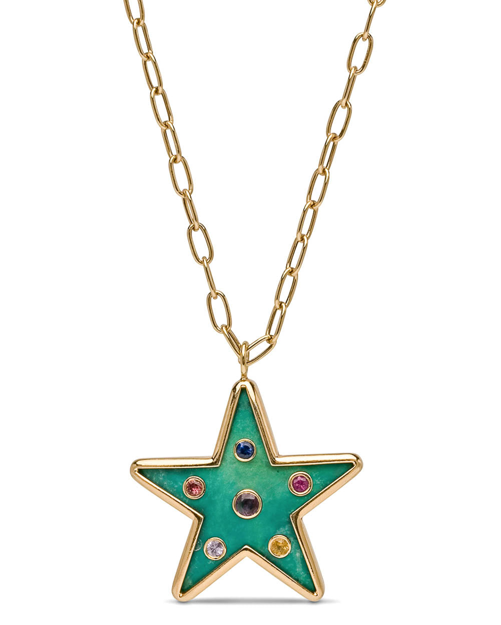 Yellow Gold and Turquoise Star Pendant Necklace