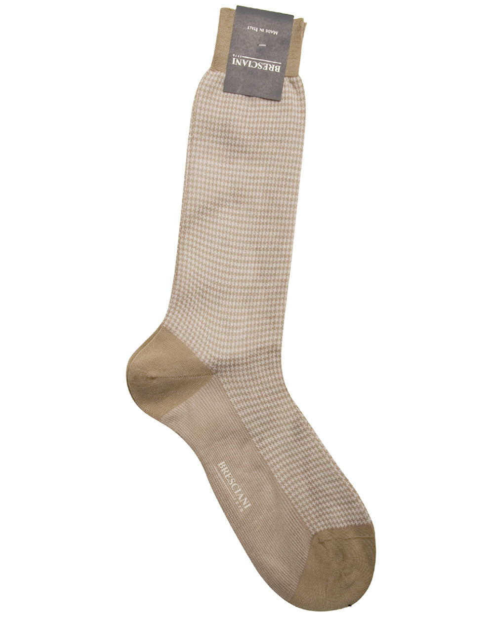 Beige and White Houndstooth Midcalf Sock