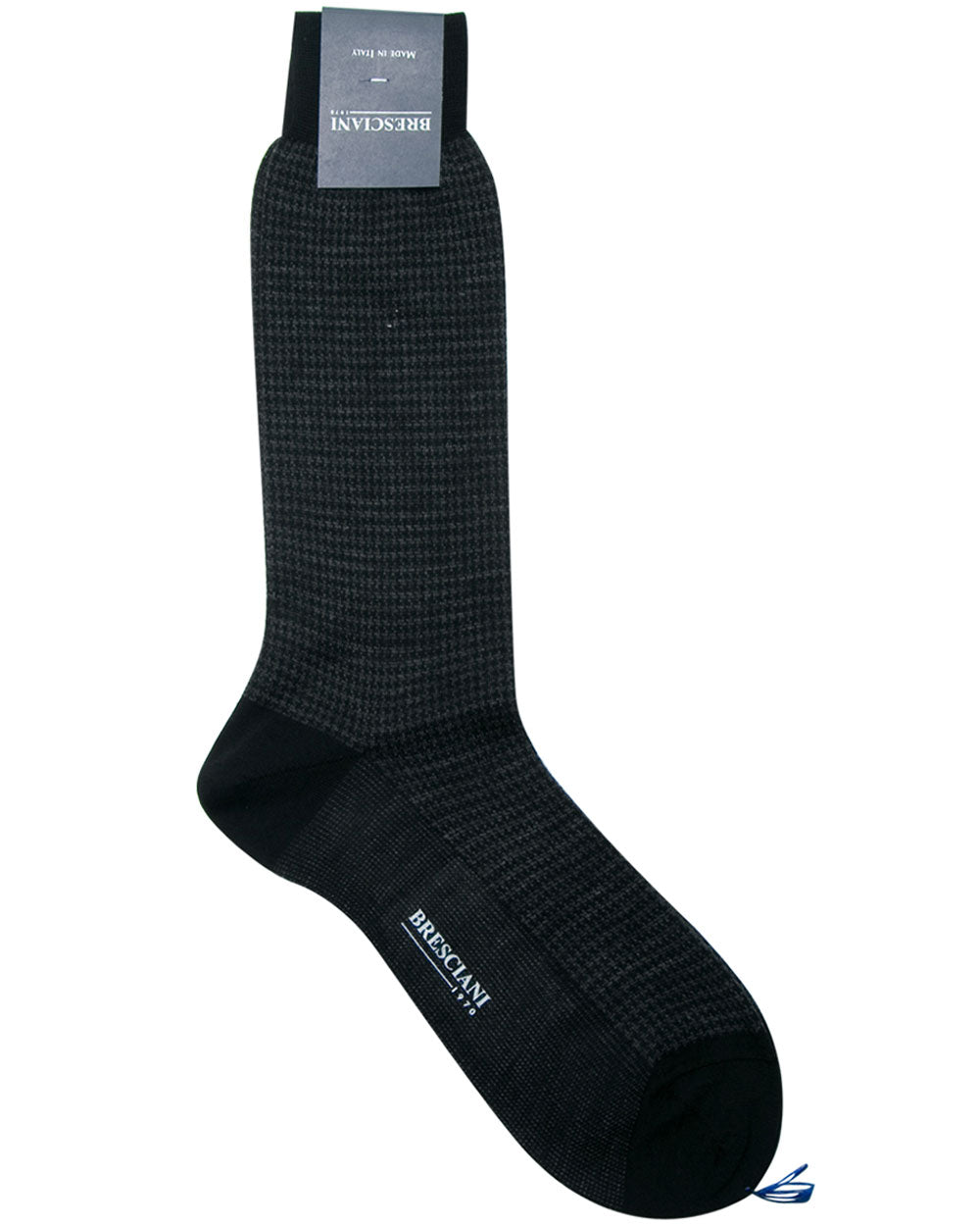 Merino Wool Houndstooth Socks in Black