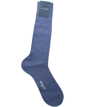 Blue Cashmere Silk Ribbed Midcalf Socks