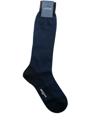 Blue and Navy Plaid Check Midcalf Socks