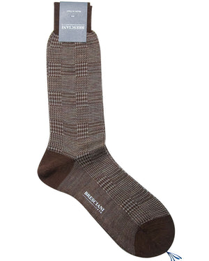 Merino Wool Check Socks in Chocolate