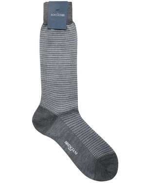 Dark Grey Merino Wool Houndstooth Midcalf Socks