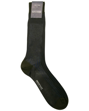 Green and Navy Plain Midcalf Sock