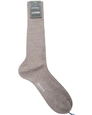Cashmere and Silk Ribbed Socks in Light Brown