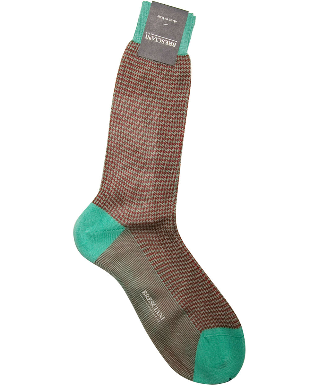 Red and Mint Houndstooth Midcalf Sock