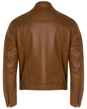 Cognac Leather Bomber Jacket
