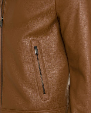 Cognac Leather Bomber Jacket