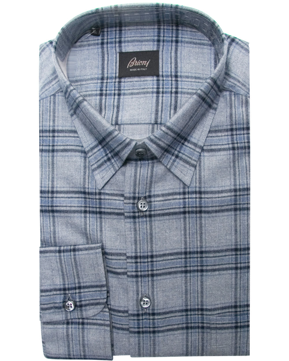 Grey and Blue Plaid Flannel Sport Shirt