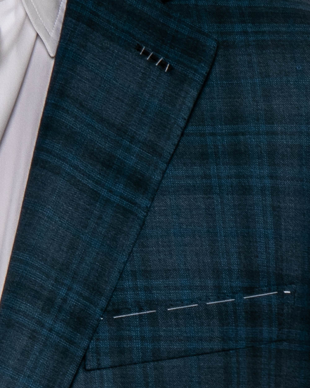 Heathered Dark Teal and Blue Plaid Sportcoat
