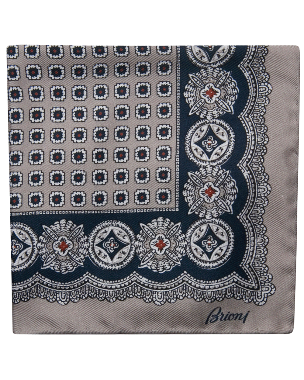 Lead and Navy Medallion Pocket Square