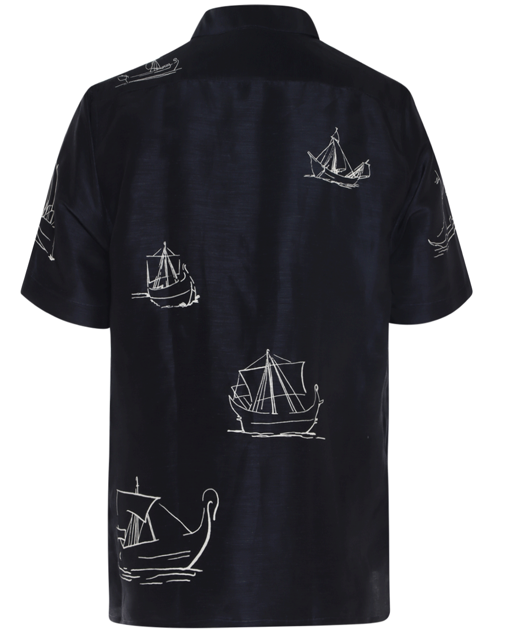 Navy and White Sailboat Print Short Sleeve Cuban Shirt