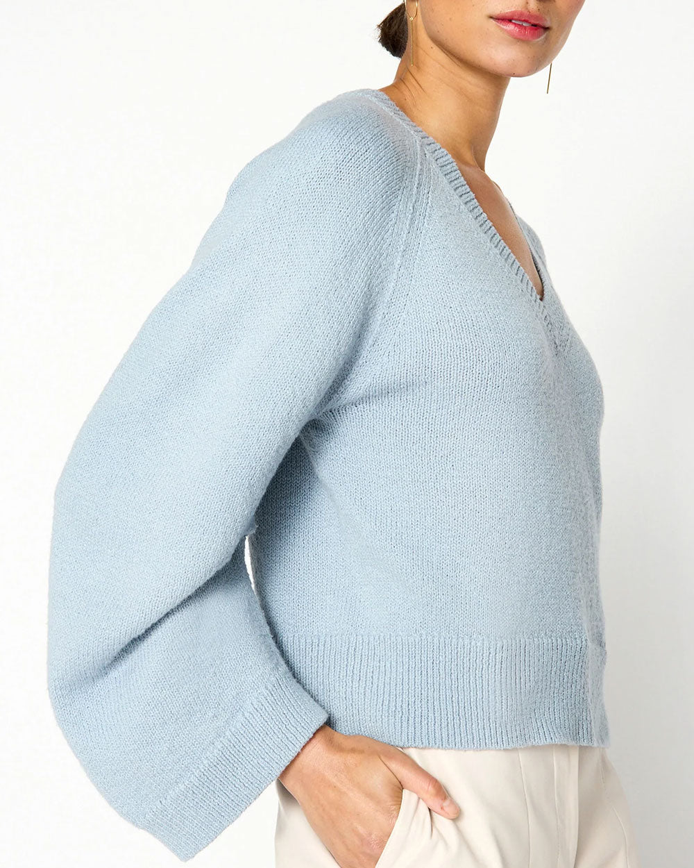 Air Blue Pia Knit V Neck Sweater