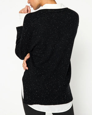 Black Multi V Neck Layered Looker Pullover