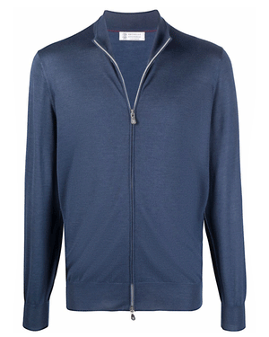Blue and Grey Cashmere Full Zip Sweater