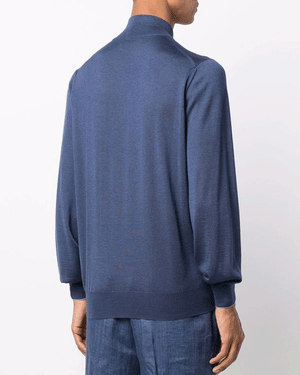 Blue and Grey Cashmere Full Zip Sweater