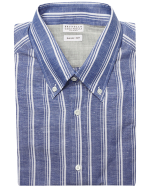 Blue and White Multi Striped Sportshirt