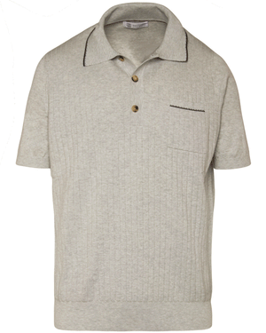Fog Grey Knitted Contrast Polo