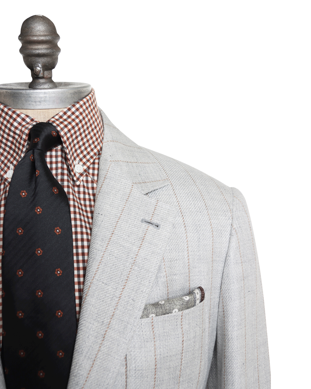 Grey and Brown Pinstriped Linen Blend Suit