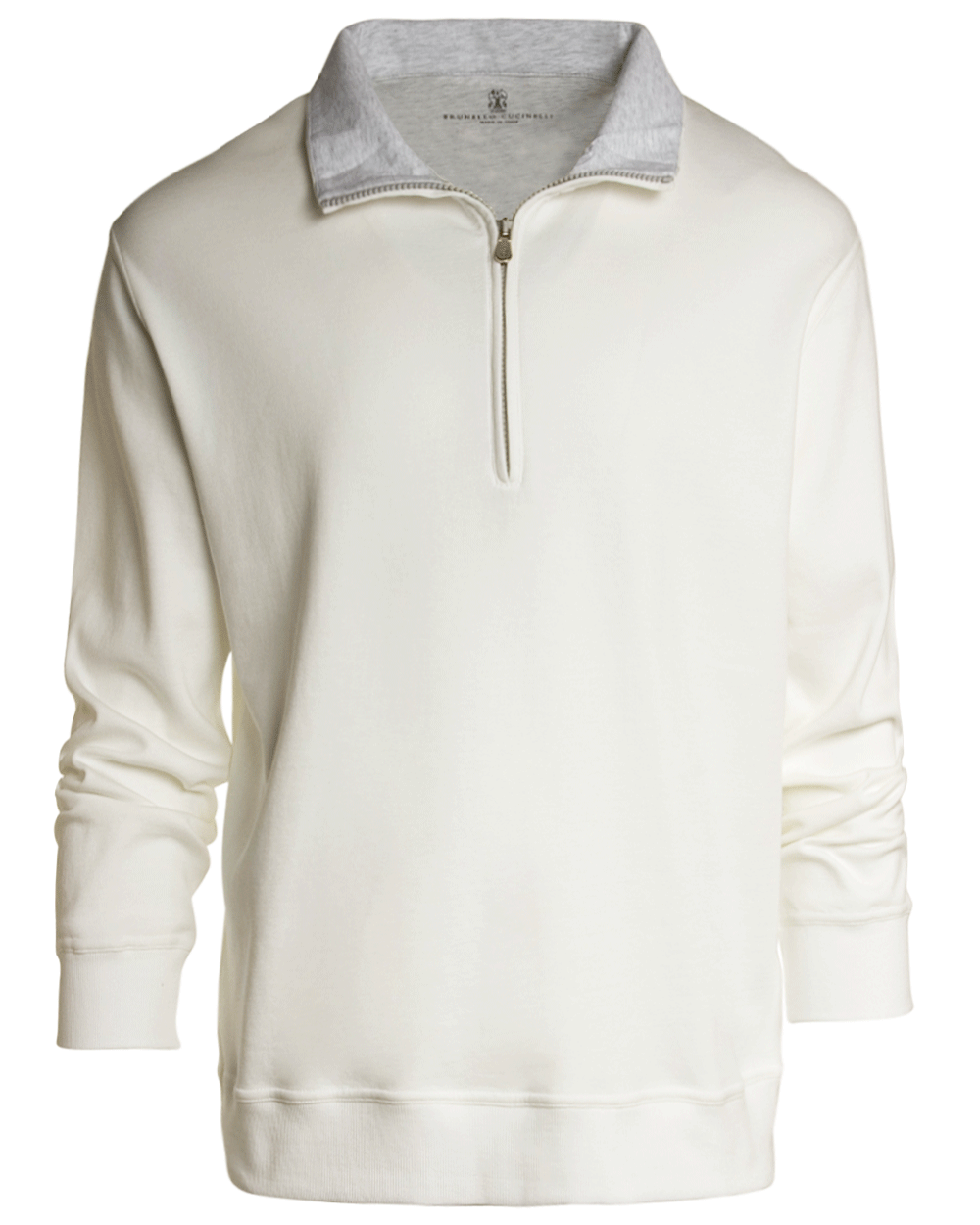 Off White Cotton Blend Quarter Zip Sweater