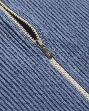 Oxford Blue Ribbed Full Zip Sweater