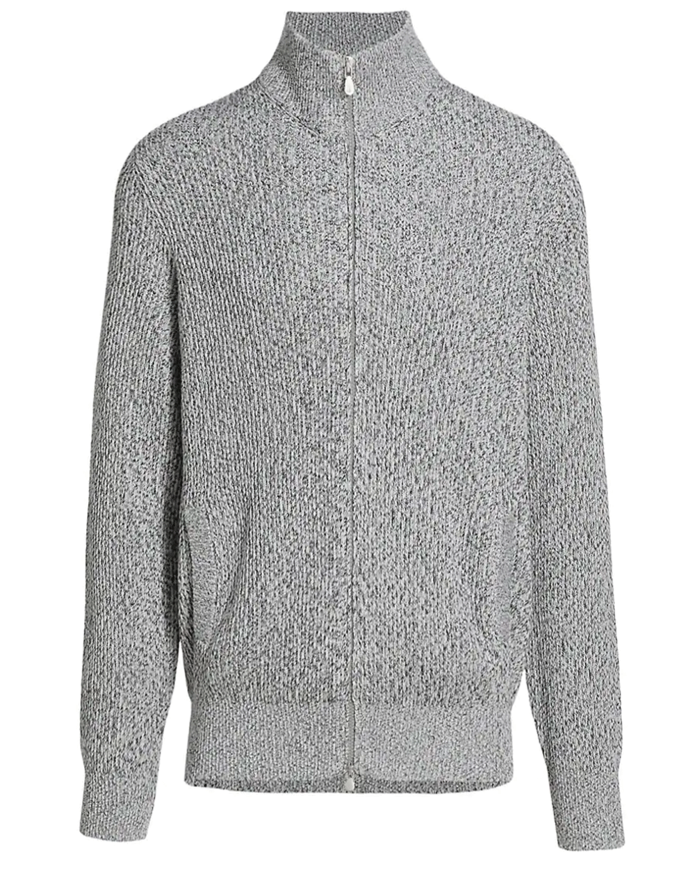 White and Grey Ribbed Full Zip Sweater