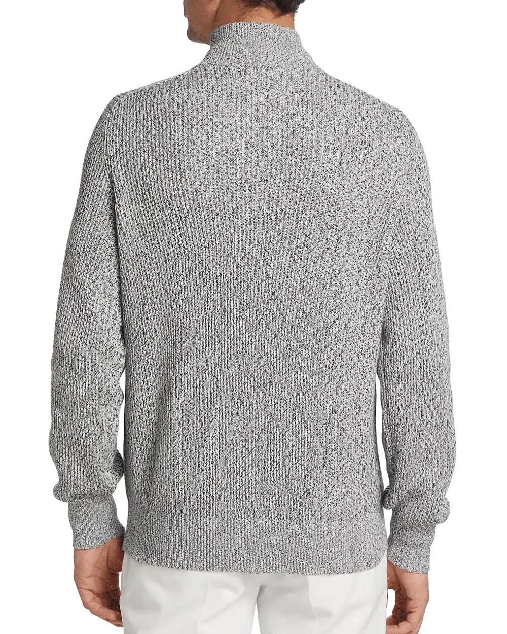 White and Grey Ribbed Full Zip Sweater