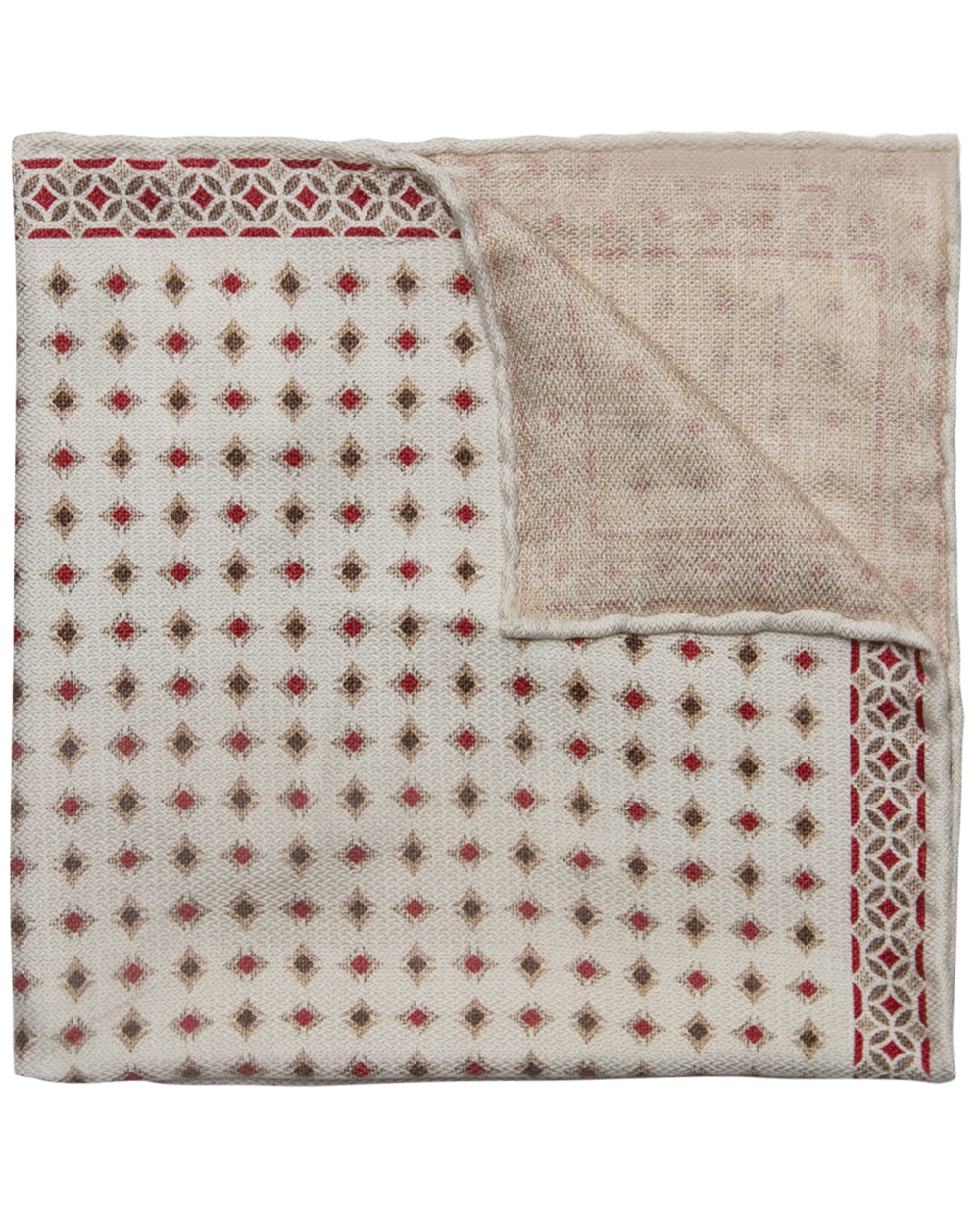 White and Red Neat Diamond Pocket Square