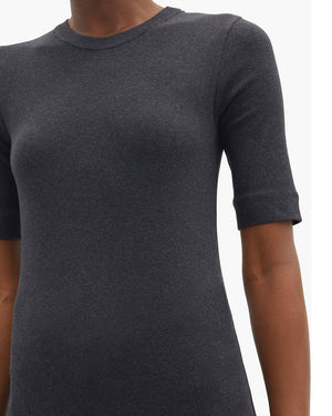Anthracite Ribbed Cotton Jersey T-Shirt