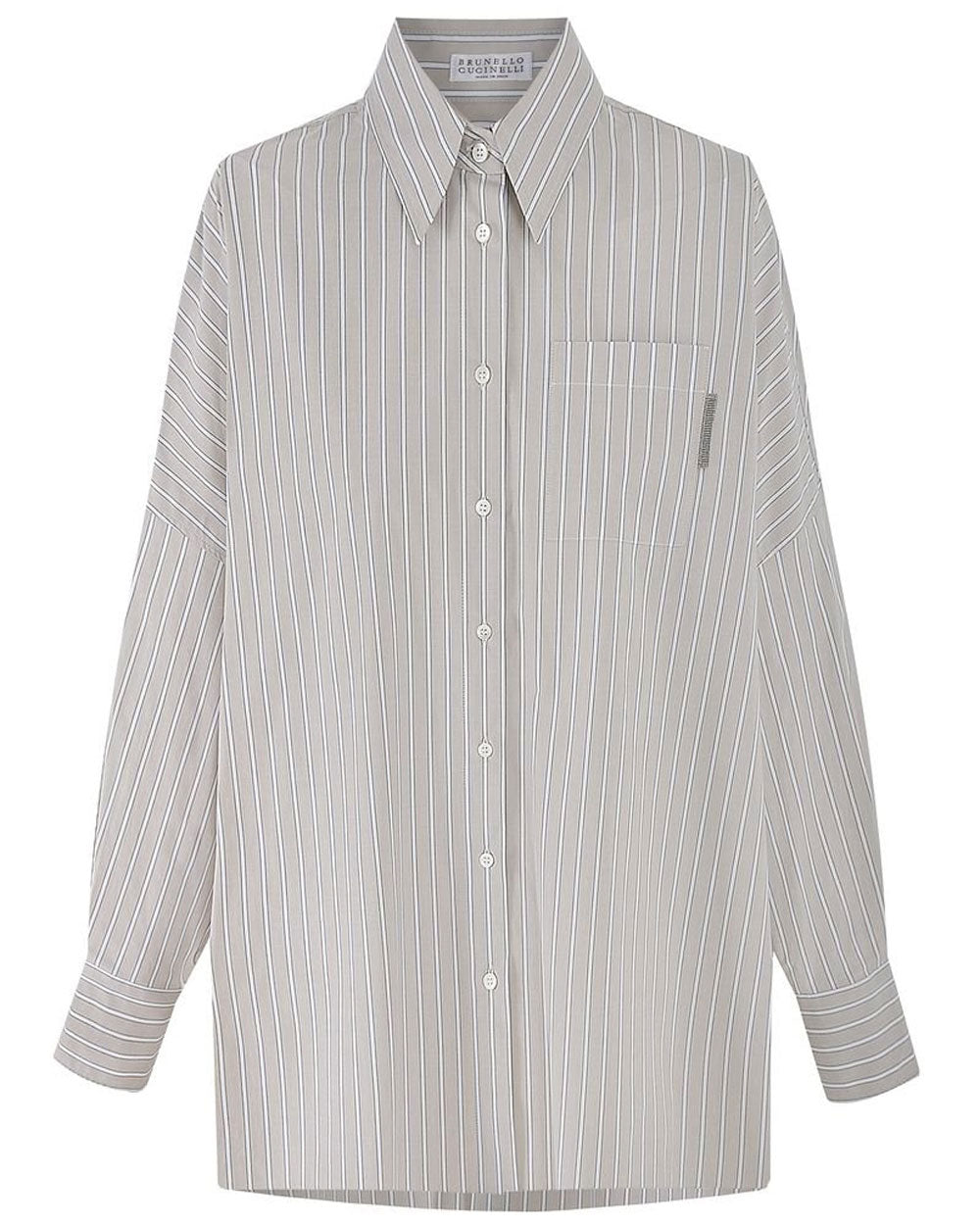 Beige and White Striped Cotton Oversized Shirt