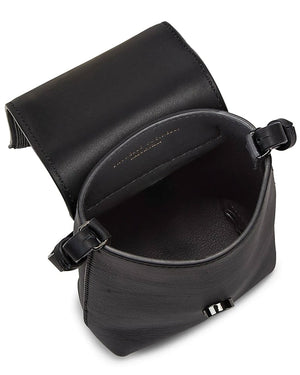 Black Leather Monili Front Flap Crossbody Bag