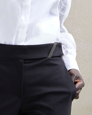 Black Monili Tab Belt Stretch Pant