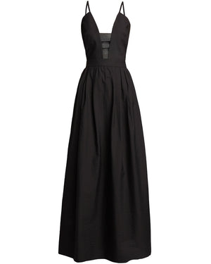 Black Monili Bodice Cotton Poplin Evening Dress
