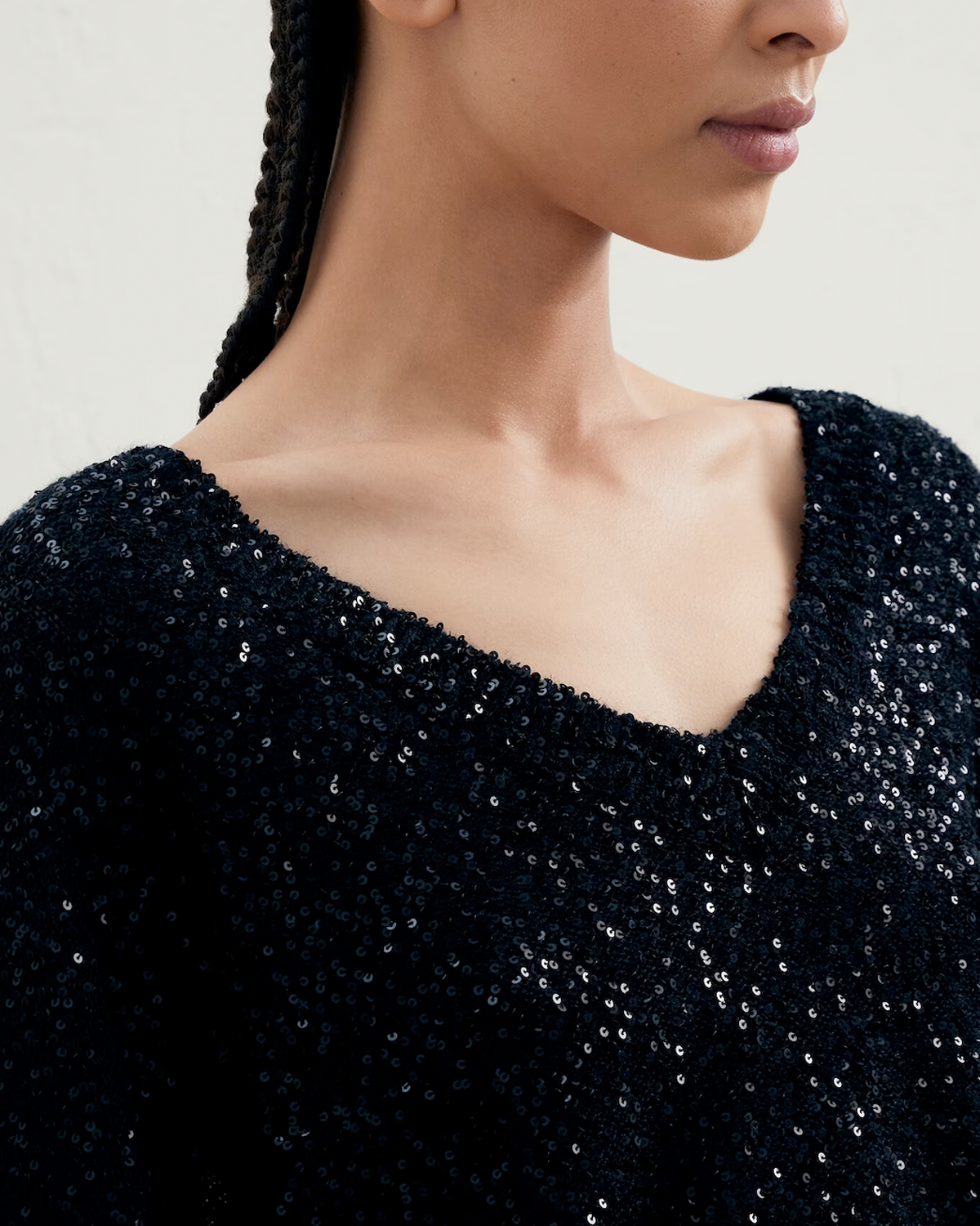 Black Paillette Sequin Long Sleeve Sweater