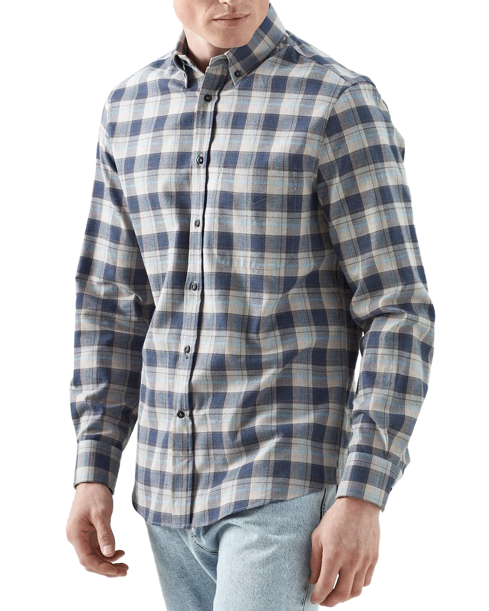 Blue and Camel Flannel Plaid Sport Shirt