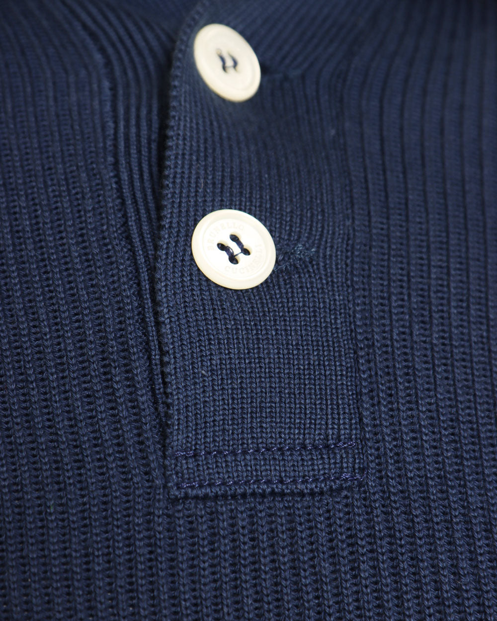 Blue Ribbed Cotton Short Sleeve Polo