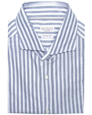 Blue and White Stripe Jersey Knit Sport Shirt