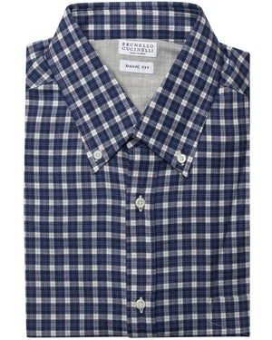 Blue and White Flannel Check Sport Shirt