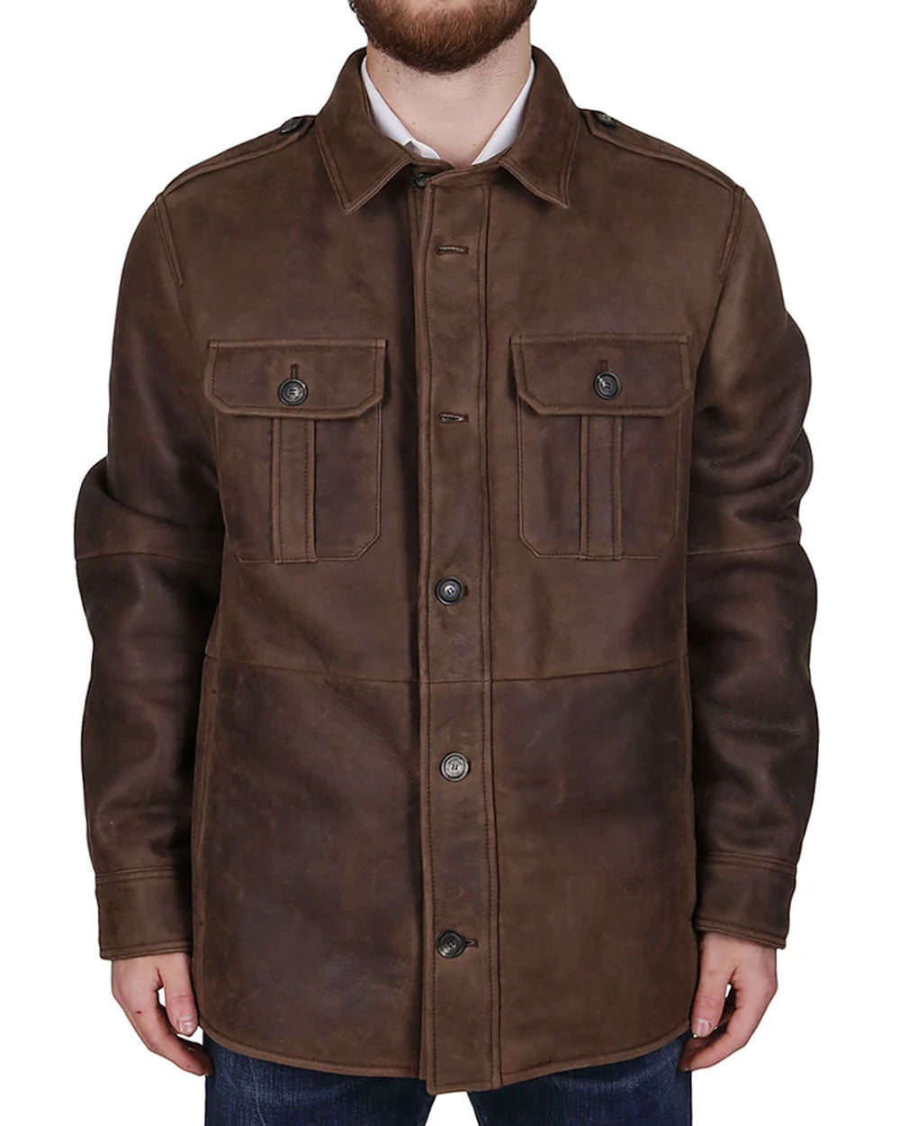 Brown Lambskin Leather Shirt Jacket