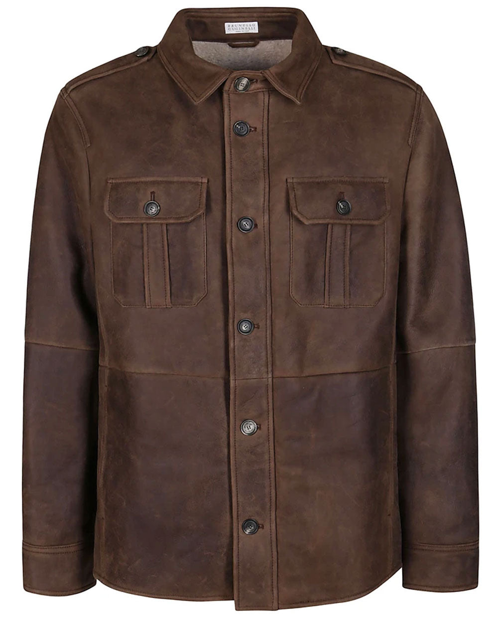 Brown Lambskin Leather Shirt Jacket