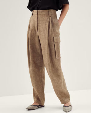Camel and Loro Double Pleated Cargo Pant
