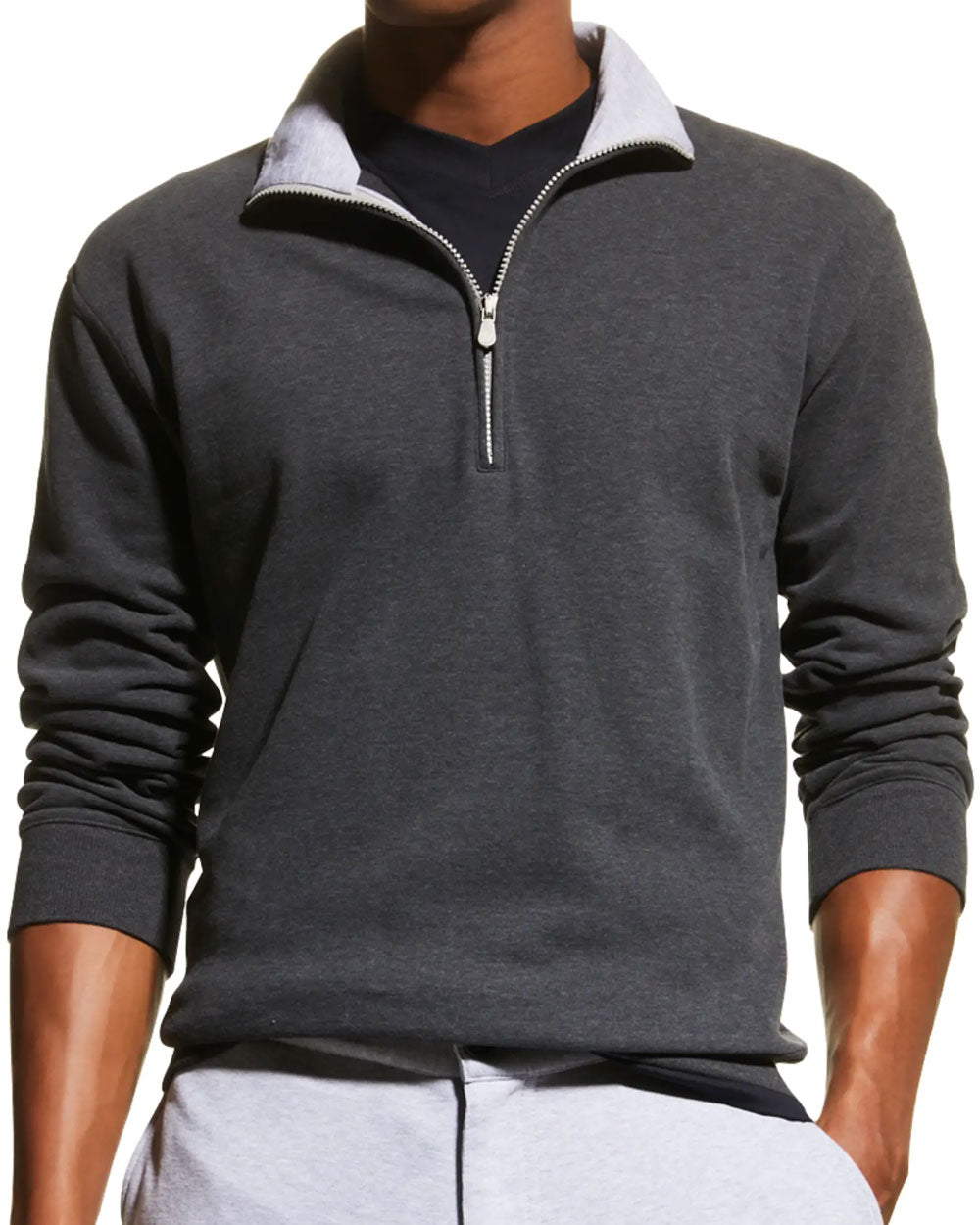 Charcoal Quarter Zip Cotton Sweater
