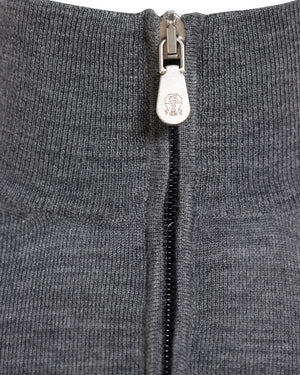Charcoal Virgin Wool Blend Quarter Zip Sweater